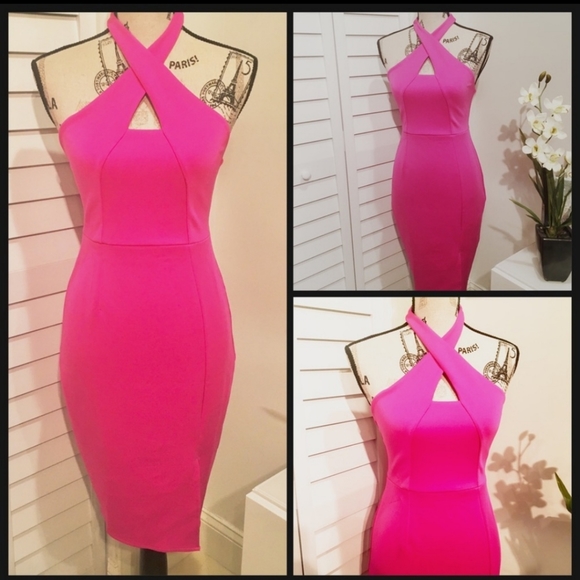 hot pink bodycon midi dress
